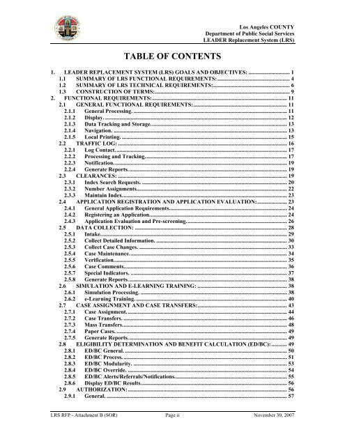 TABLE OF CONTENTS - Department of Public Social Services