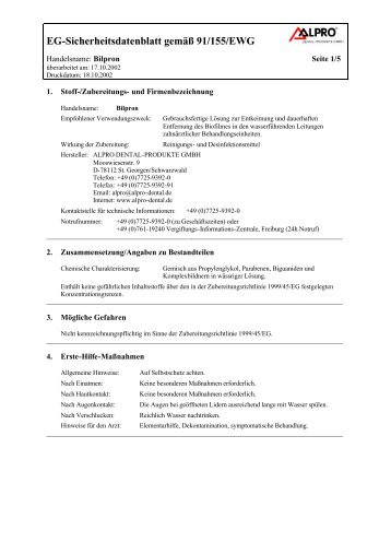 EG-Sicherheitsdatenblatt gemÃ¤Ã 91/155/EWG