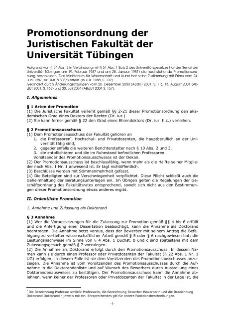 Promotionsordnung - Juristische Fakultt der Eberhard-Karls ...