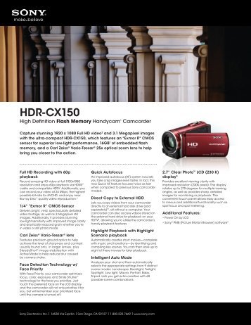HDR-CX150 - Sony Electronics News and Information