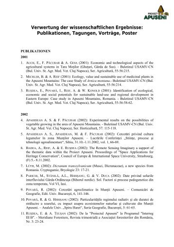 Liste aller Publikationen von 2001-2004 - Proiect Apuseni