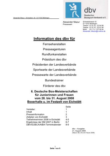 Information des dbv für - BSU Wuppertal