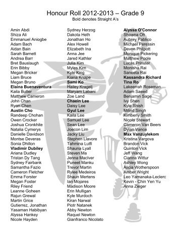 Honour Roll 2012-2013 â Grade 9 - SD43