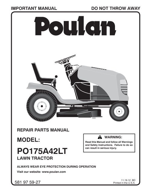 IPL, POULAN, PO175A42LT, 96048004800, 2012-11, TRACTOR