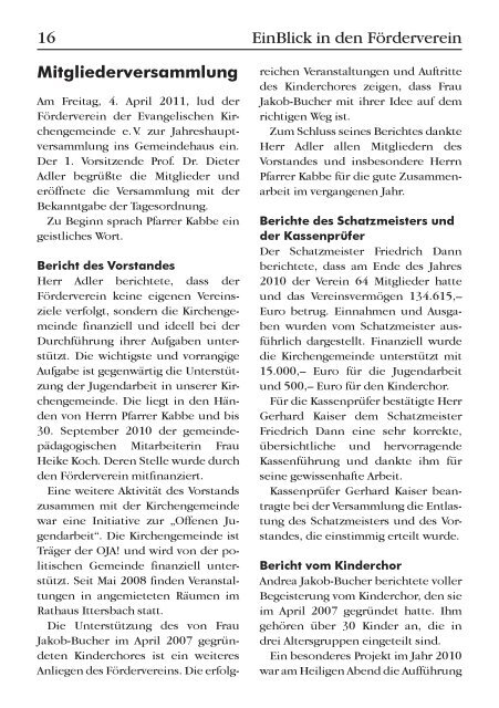 EinBlick Nr 53, Juni 2011 - Evangelische Kirchengemeinde Ittersbach