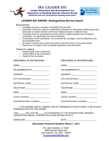 LEADER Distinguished Service Award Nomination Form