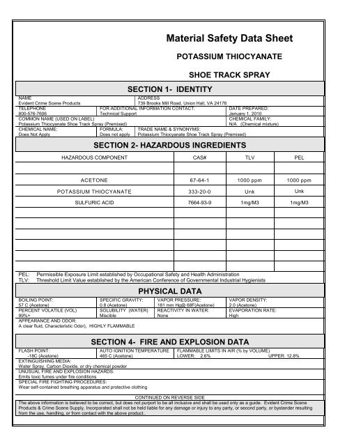 Potassium Thiocyanate Reagent Evidenta Crime Scene Products