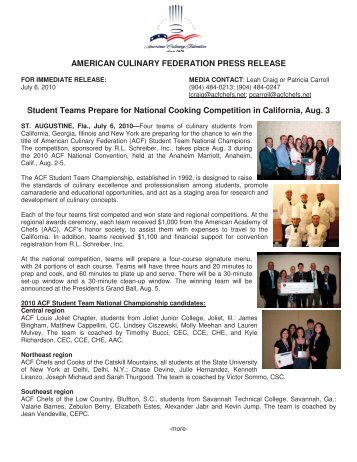 Student Teams Prepare for National Cooking Competition in