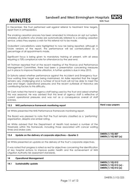 Trust Board Febuary 2010 - Sandwell & West Birmingham Hospitals