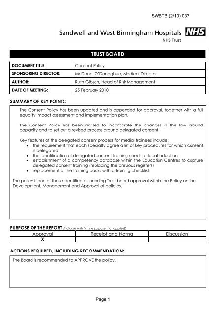Trust Board Febuary 2010 - Sandwell & West Birmingham Hospitals