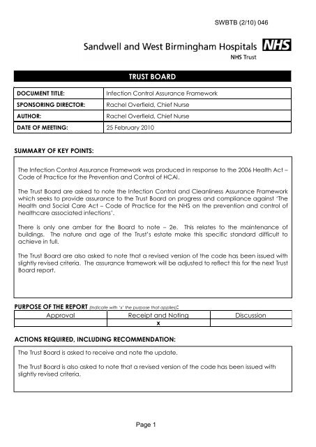 Trust Board Febuary 2010 - Sandwell & West Birmingham Hospitals