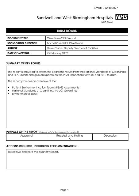 Trust Board Febuary 2010 - Sandwell & West Birmingham Hospitals