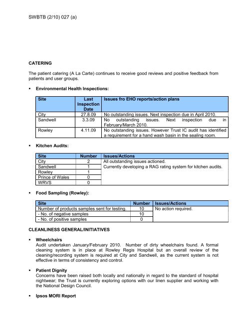 Trust Board Febuary 2010 - Sandwell & West Birmingham Hospitals