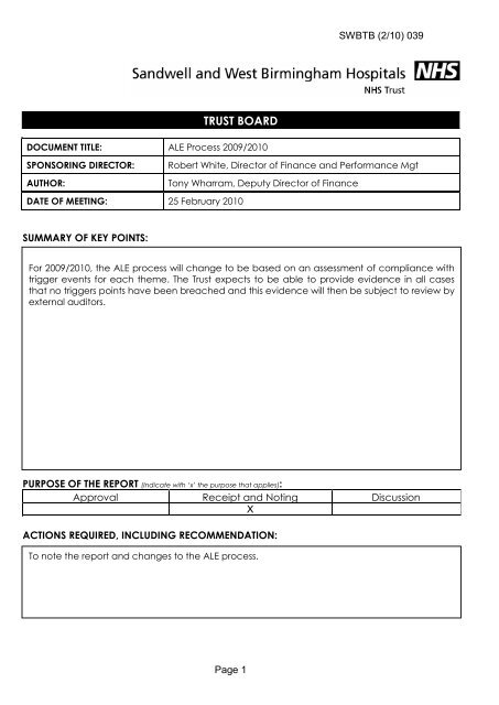 Trust Board Febuary 2010 - Sandwell & West Birmingham Hospitals
