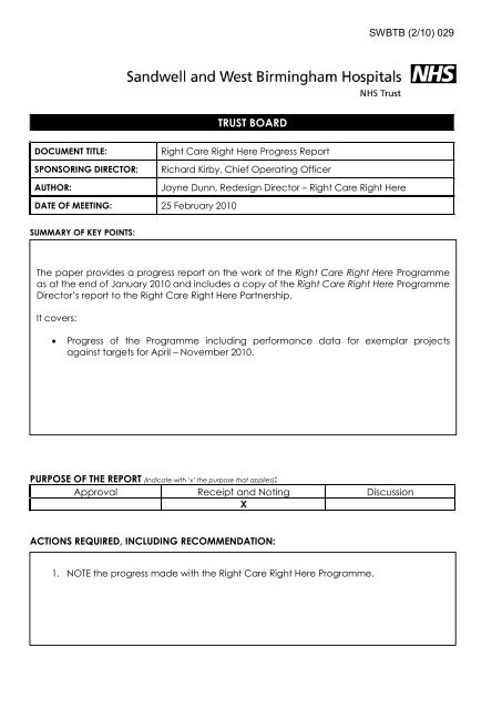 Trust Board Febuary 2010 - Sandwell & West Birmingham Hospitals