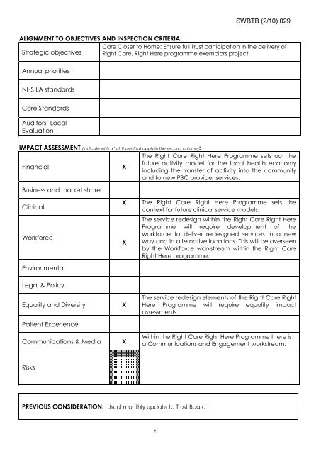 Trust Board Febuary 2010 - Sandwell & West Birmingham Hospitals