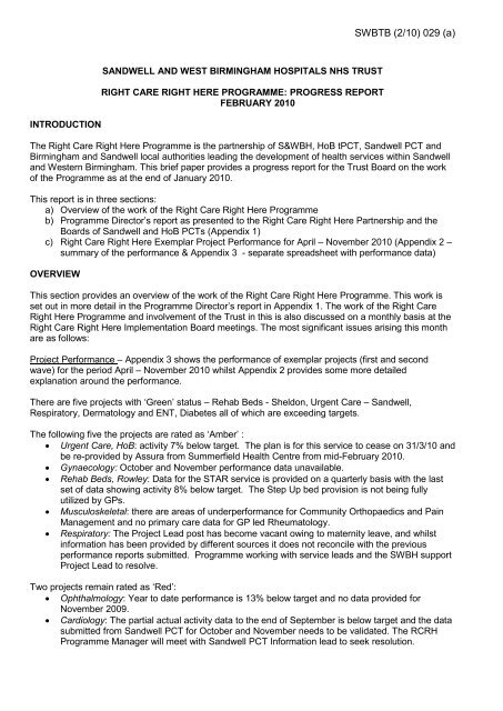 Trust Board Febuary 2010 - Sandwell & West Birmingham Hospitals