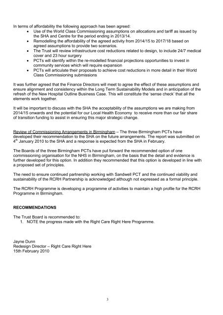 Trust Board Febuary 2010 - Sandwell & West Birmingham Hospitals