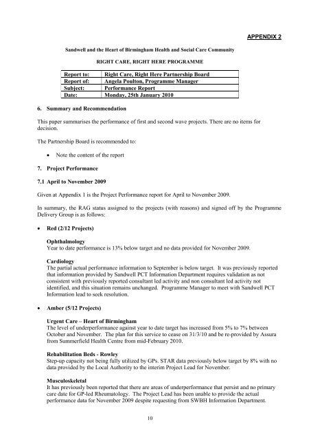 Trust Board Febuary 2010 - Sandwell & West Birmingham Hospitals