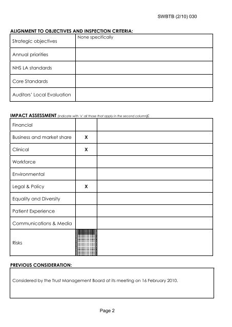 Trust Board Febuary 2010 - Sandwell & West Birmingham Hospitals