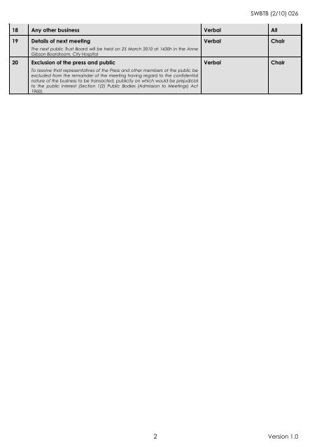 Trust Board Febuary 2010 - Sandwell & West Birmingham Hospitals