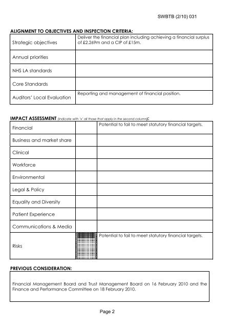 Trust Board Febuary 2010 - Sandwell & West Birmingham Hospitals