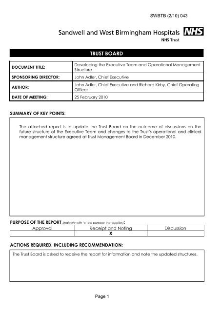 Trust Board Febuary 2010 - Sandwell & West Birmingham Hospitals