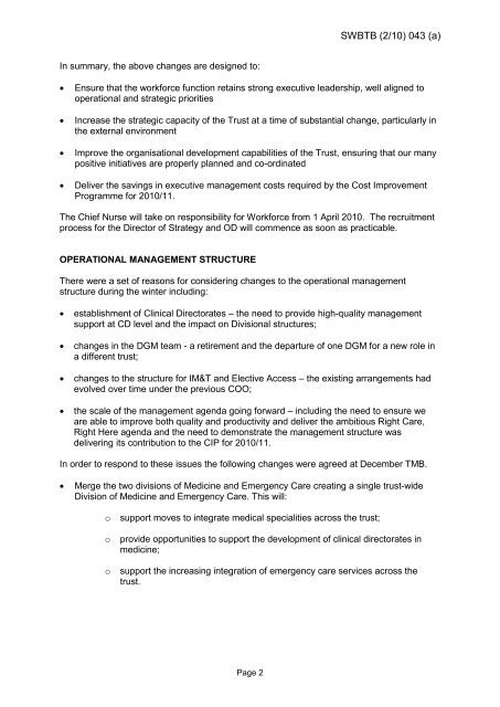 Trust Board Febuary 2010 - Sandwell & West Birmingham Hospitals