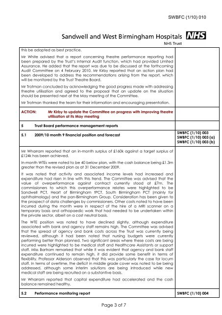 Trust Board Febuary 2010 - Sandwell & West Birmingham Hospitals