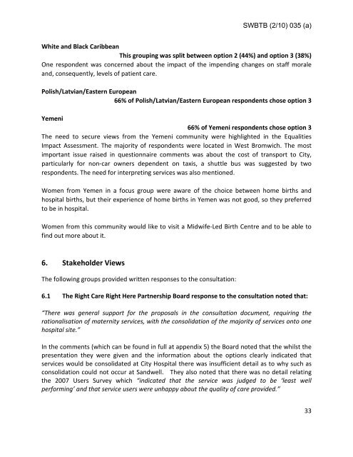 Trust Board Febuary 2010 - Sandwell & West Birmingham Hospitals