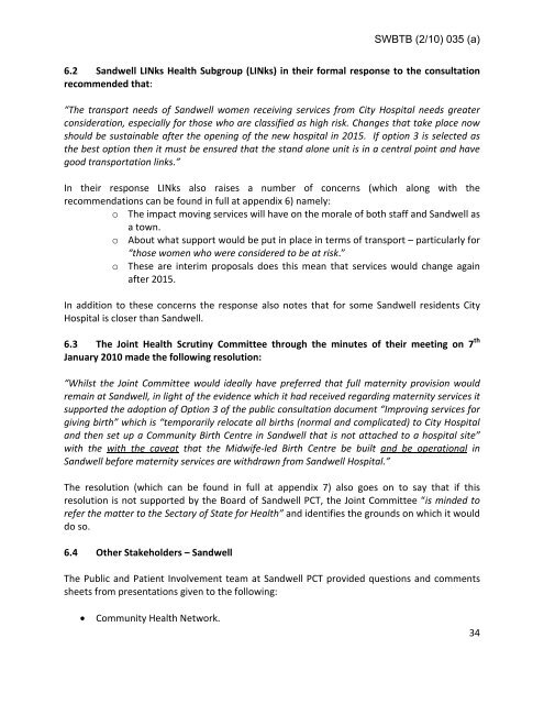 Trust Board Febuary 2010 - Sandwell & West Birmingham Hospitals