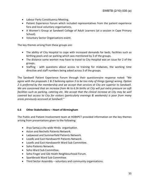 Trust Board Febuary 2010 - Sandwell & West Birmingham Hospitals