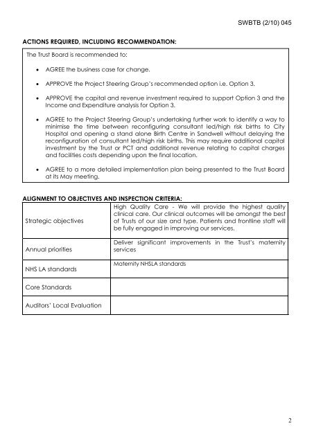 Trust Board Febuary 2010 - Sandwell & West Birmingham Hospitals