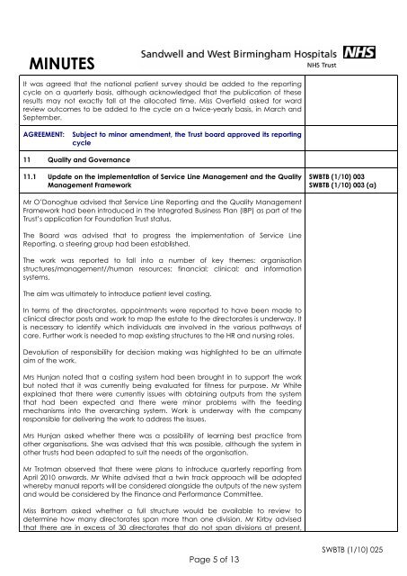 Trust Board Febuary 2010 - Sandwell & West Birmingham Hospitals