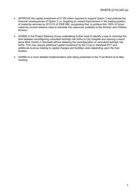 Trust Board Febuary 2010 - Sandwell & West Birmingham Hospitals