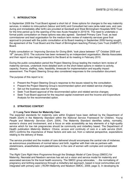 Trust Board Febuary 2010 - Sandwell & West Birmingham Hospitals