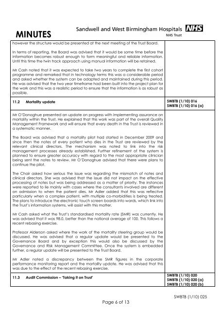 Trust Board Febuary 2010 - Sandwell & West Birmingham Hospitals