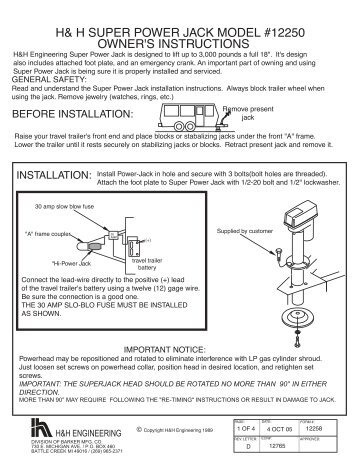 h& h super power jack model #12250 owner's instructions - Barker Mfg