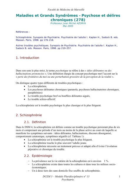 Maladies et Grands SyndrÃ´mes - Psychose et dÃ©lires chroniques (278)