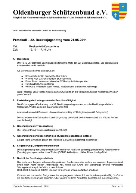 Protokoll 2011 - Oldenburger SchÃ¼tzenbund