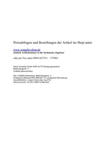 Preisabfragen und Bestellungen der Artikel im Shop unter - CH.HU