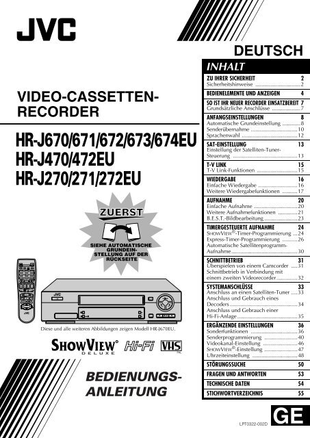 DEUTSCH VIDEO-CASSETTEN- RECORDER - JVC