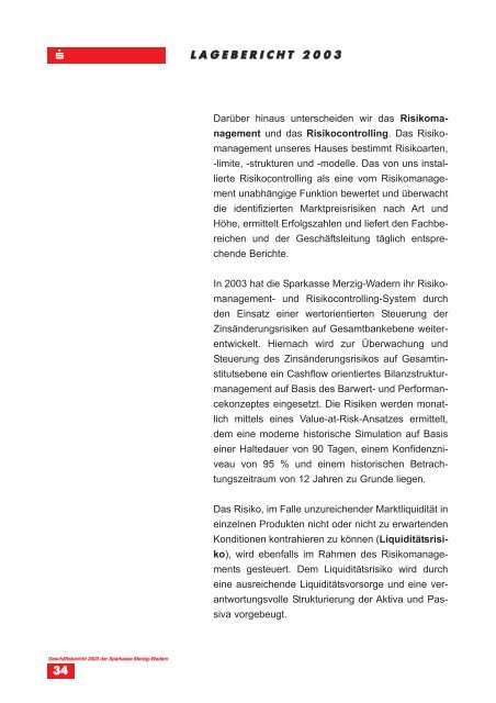 GESCHÃFTSBERICHT 2003 - Sparkasse Merzig-Wadern