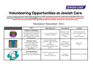 Volunteering Opportunities at Jewish Care
