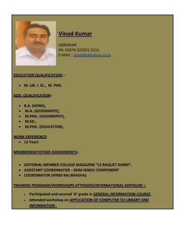 MR. Vinod Kumar