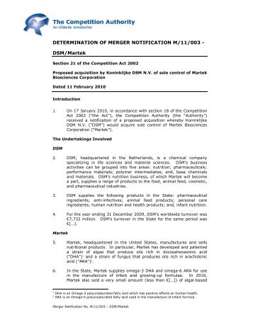 DETERMINATION OF MERGER NOTIFICATION M/11/003 - DSM ...