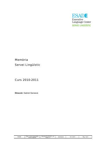 MemÃ²ria Servei LingÃ¼Ã­stic Curs 2010-2011 - Esade