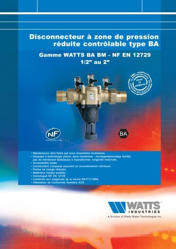 Disconnecteur ÃƒÂ  zone de pression rÃƒÂ©duite ... - Watts Industries