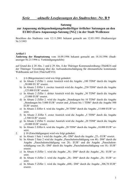 B 09 Euroanpassungssatzung -NG - WeiÃŸensee