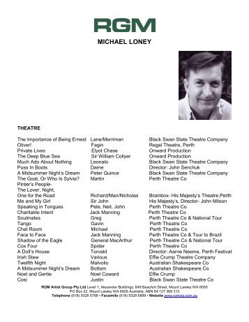 Michael Loney CV - RGM Artist Group WA